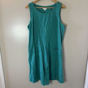 J. Jill Love Linen Sleeveless Dress Pleated Teal Green Pockets Sz Large